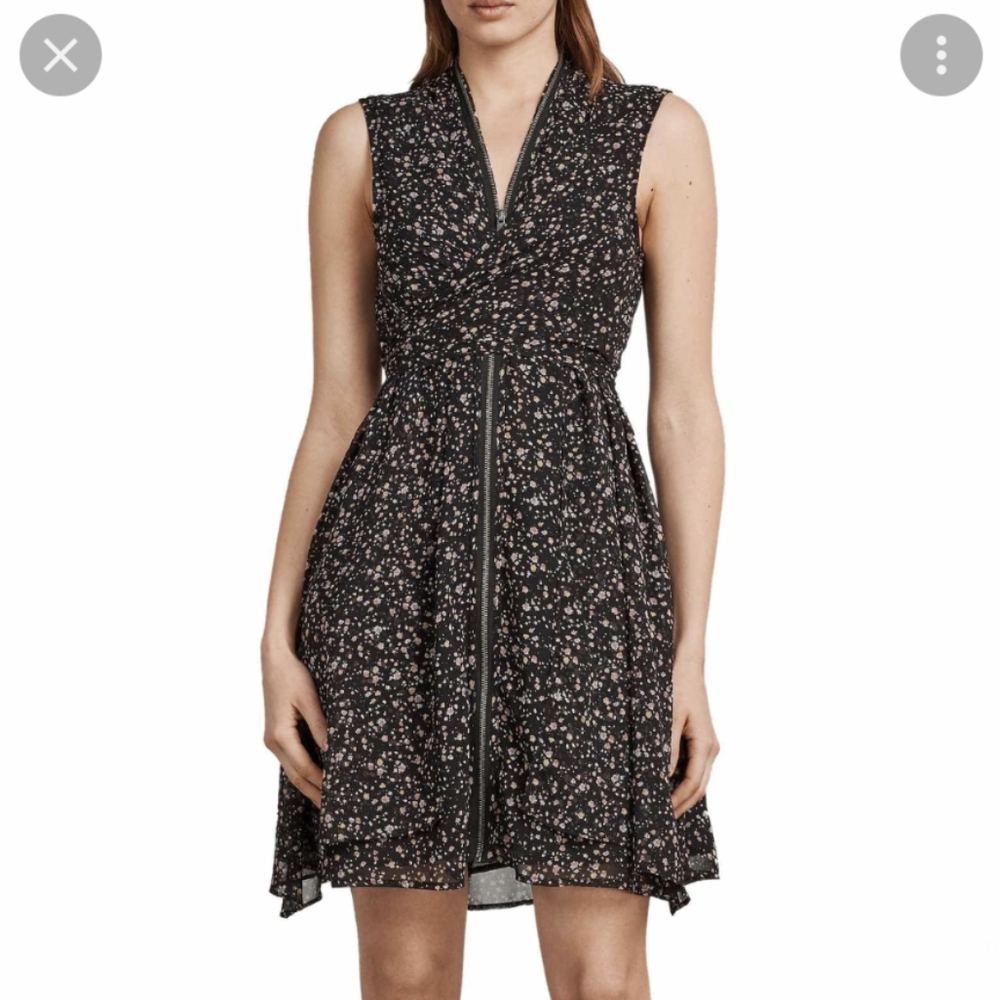 Allsaints jayda floral pattern dress zipper and tie style nwot